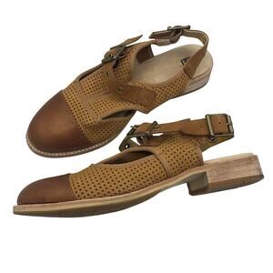 CAT Footwear Tan Brown Leather Sandals Woman’s 6 Flats Open Back Comfort Shoes
